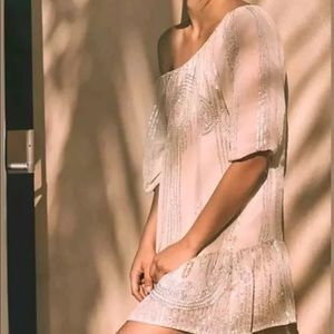 Carolina K Anthro Cream Sequin Dropwaist Dress SzM